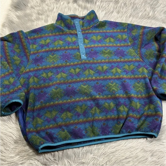 L.L. Bean Other - Vintage L.L. Bean Made USA Multicolored Pattern Fleece Snap Sweater